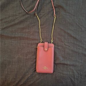 Coach Pink Phone Crossbody with Gold Chain